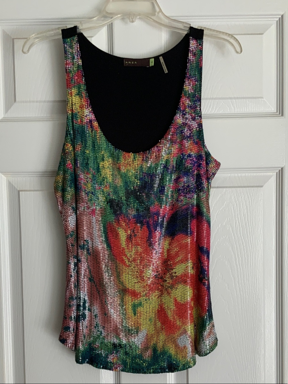 AREA Multicolor Floral Sequin Tank Top - Vibrant Floral Print